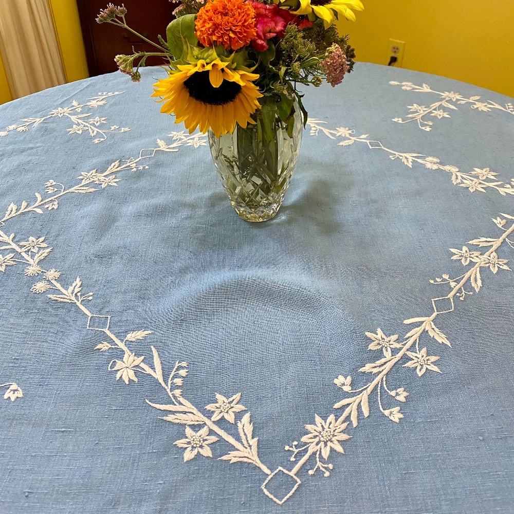 Vintage Handmade Tablecloth / Table square 44x46